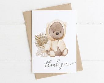 Bear Thank You card Template | Editable Bearly Wait Baby Shower Thank You card | Beary Cute Thank You card S180