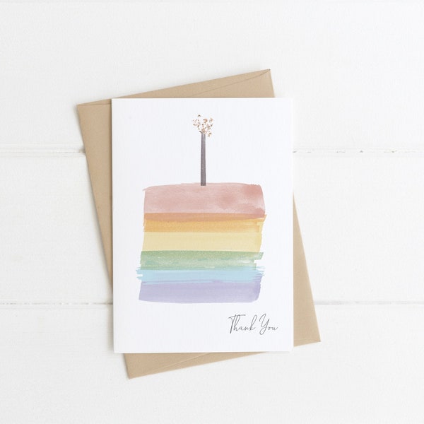 Rainbow Thank You card file | Rainbow Cake Birthday Stationery Printable Birthday Party Thank You card Template S214