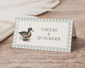 de tente de nourriture pour canard modifiable | marque-places imprimable pour garçon, un canard chanceux | Médaille d'anniversaire verte, petit canard S585