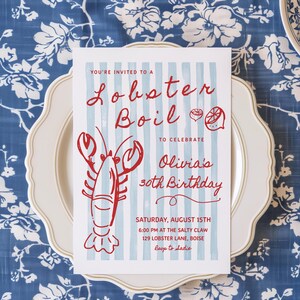 Lobster Boil Birthday Invitation Template | DIY Editable Hand Drawn Lobster Birthday Party Invite S893