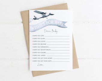 Airplane Wishes for Baby Shower Printable Game Template, Editable Precious Cargo Boy Baby Sprinkle Words of Wisdom S204