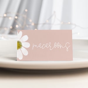Daisy Food Tent Vorlage | Pink Daisy bearbeitbare druckbare Tischkarten gefaltetes Namensschild Label S235