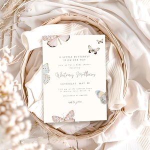 Editable Butterfly Baby Shower Invitation Template | A Little Butterfly is on the Way Girl Baby Shower Invite S451