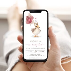 One Lucky Duck Birthday Text Invitation Template Editable Girl Duck
