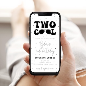 TWO Cool 2nd Birthday Text Invitation Template | Editable Aviator Sunglasses Second Birthday Paperless E-invite S559
