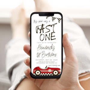Geburtstags-Texteinladungs-Vorlage | Bearbeitbar Fast ONE Erster Geburtstag E-Invite | One Schneller Jahr Bday papierlose einladen S439