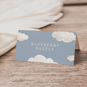 Cloud Food Tent Vorlage | Editierbare Cloud Nine-Babyparty-Platzkarten | Gefaltetes Namensschild Printable Label S522