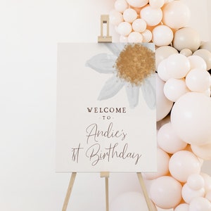 Wildflower Welcome Sign Template | Editable White Daisy Birthday Party Printable Sign | Baby in Bloom Decor S449