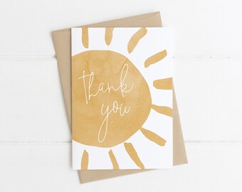 Sunshine Thank You card Template | Our Little Sunshine Birthday Printable Editable Stationery | Gender Neutral  Sun Baby Shower S239
