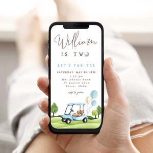Plantilla de invitación de texto para el segundo cumpleaños de un golfista / Invitación electrónica editable para el segundo cumpleaños de un niño / Invitación sin papel para cumpleaños de golfista S454