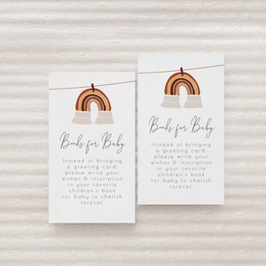 Książki Boho Clothesline do wkładania dla niemowląt | Boho Rainbow Baby Shower Zaopatrz bibliotekę Do druku | Edytowalny szablon Przynieś książkę S145