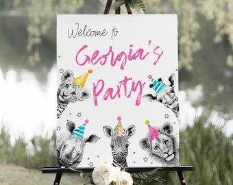 Party Animals Birthday Welcome Sign | Editable Calling All Party Animals Birthday Party Welcome Decor Sign Template for Girl S595