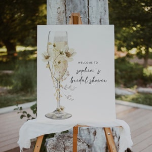 Editable Petals + Prosecco Welcome Sign Template | Bridal Shower Petals and Prosecco Printable Decor | Brunch & Bubbly Engagement Party S535