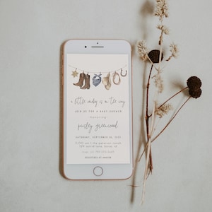 Cowboy Baby Shower Text Invitation | Boy Western Baby Sprinkle e-invite Editable Template Wild West Paperless Invite | S227