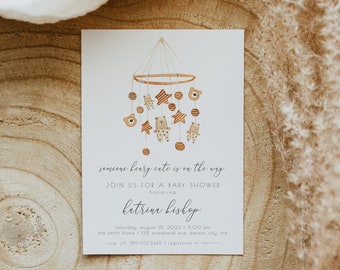 Beary Cute Baby Shower Invitation Template | We Can Bearly Wait Boho Bear Baby Sprinkle Editable Invite | Beige Gender Neutral Bear S178