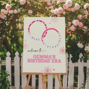 Plantilla editable de letrero de bienvenida de cumpleaños / Decoración de letrero de cumpleaños con pulsera de la amistad / En su cumpleaños para niña S397