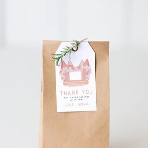 Bouncy House Thank You Favor Tag | Pink Bounce House Birthday Party Gift Tag Editable Template Jumpy Castle