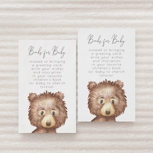 Bär Bücher für Baby einfügen bearbeitbare Vorlage | Baby-Dusche im Wald bringen ein Buch druckbare Lager der Bibliothek S153