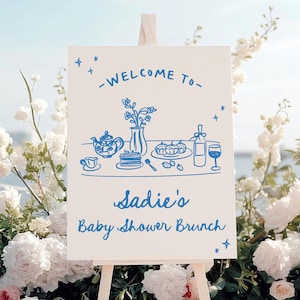 Plantilla de letrero de bienvenida para brunch / Plantilla de decoración de letrero de bienvenida para brunch de baby shower dibujada a mano editable / Brunch para bebé niño S674