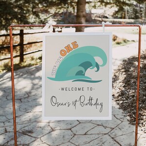 Surf 1st Birthday Welcome Sign Template | The Big ONE First Birthday Party Welcome Decor | Surfing Editable Sign S427