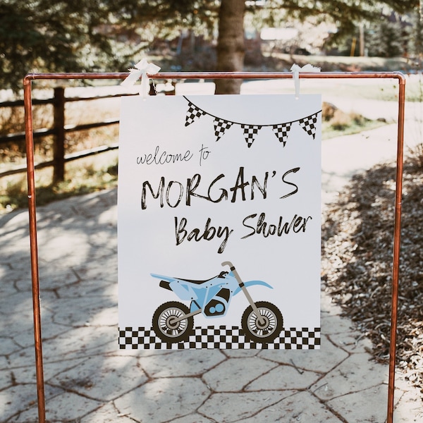 Dirt Bike Welcome Sign Template | Editable Racing Baby Shower Welcome Sign | Dirt Bike Party Printable S533