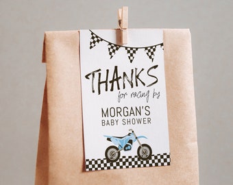Plantilla de etiqueta de regalo para motocross / Etiqueta de regalo editable "Gracias por competir" para baby shower / Dos imprimibles de cumpleaños rápidos S533