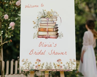 A New Chapter Welcome Sign Template | Editable Her Next Chapter Book Bridal Shower Decor Printable Sign S776