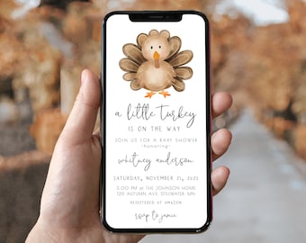 Turkey Baby Shower Text Invitation | A Little Turkey is on the Way Editable Thanksgiving Shower Template E-invite S337