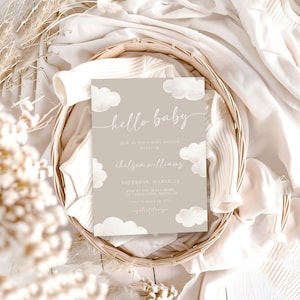 Cloud Editable Baby Shower Invitation Template | Gender Neutral Hello Baby Shower Printable Invite | On Cloud Nine S523