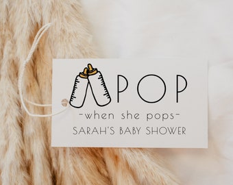 Pop when She Pops Favor Tag Template  | Poppin' Bottles Couples Baby Shower Printable Editable Tag S113