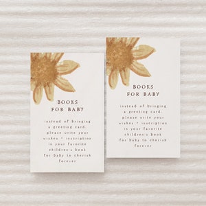 Wildblumen Bücher für Baby Vorlage Einfügen | Gelbgold Baby in Blüte Bringen Sie eine Buch-Mädchen-Babyparty-bearbeitbare druckbare Karte S450