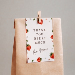 Strawberry Favor Tag Template | Editable Thank You Berry Much Printable Gift Tag | Berry 1st Birthday | Berry Sweet Baby Shower S480
