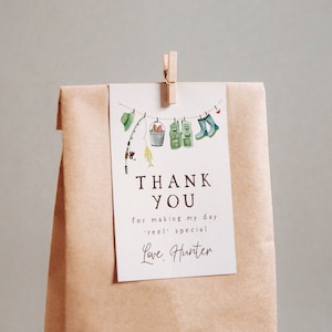 Plantilla de etiqueta de agradecimiento para pesca / Etiqueta de regalo imprimible para cumpleaños de pescador editable / Etiqueta de regalo especial para baby shower de pescador S464