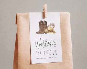 1st Rodeo Thank You Favor Tag | Cowboy 1st Birthday Printable Gift Tag | Western Bday Editable Template | S229