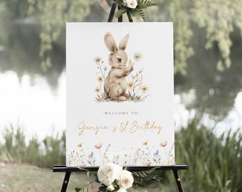 Bunny Welcome Sign Template | Editable Some Bunny is One 1st Birthday Welcome Decor Sign S598