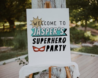 Superhero Birthday Welcome Sign | Modern Super Hero Party Decor Editable Template  | Hero Masks Printable S198