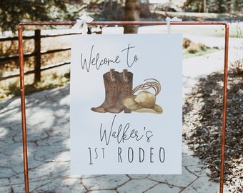1st Rodeo Birthday Welcome Sign Template  | Cowboy First Birthday Party Welcome Decor | Western Editable Sign S229