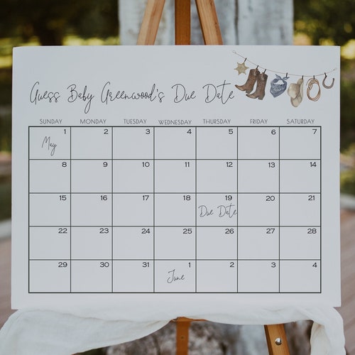 Guess Baby's Due Date Calendar Baby Shower Game Sign - Etsy