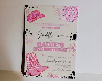 Editable 2nd Rodeo Birthday Invitation Template | Our Little Cowgirl is Two | This Ain't Her 1st Rodeo it's Her 2nd Western Bday Invite S536