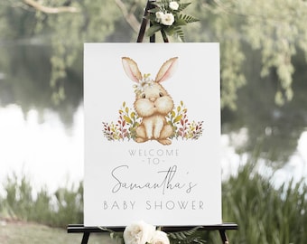 Pink and Gold Some Bunny Is One Birthday Party Bunny Welcome Sign Door Sign