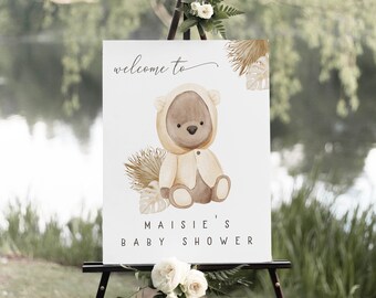 Bear Baby Shower Welcome Sign Template | Editable We Can Bearly Wait Gender Neutral Shower Welcome Decor S180