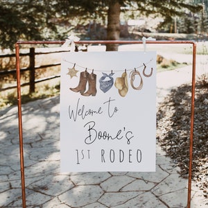 1st Rodeo Birthday Welcome Sign Template  | Cowboy First Birthday Party Welcome Decor | Boy Western Editable Sign S227