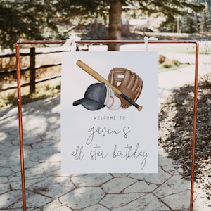 Baseball Birthday Welcome Sign | Allstar Birthday Party Decor | Swing on Over for Game Time Editable Sign S256