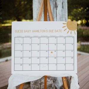 Guess Baby's Due Date Calendar Game Template Sunshine Baby Shower Editable Printable Games S239