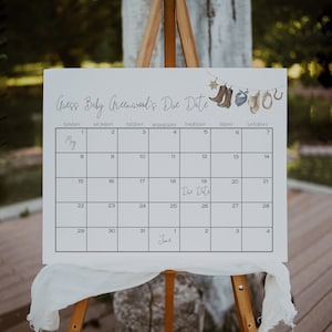 Cowboy Guess Baby&#39;s Due Date Calendar Baby Shower Game | Boy Western Baby Sprinkle Editable Template | S227