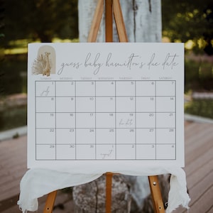 Giraffe Guess Baby&#39;s Due Date Calendar Safari Baby Shower | Jungle Baby Sprinkle Game Sign Editable Printable Template S175