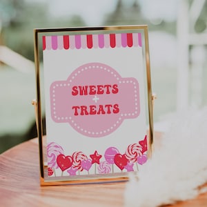 Sweets + Treats Sign Template | Editable Candy Shop Birthday Party Candy Station Sign | Candy Bar Decor S477