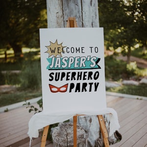 Superhero Birthday Welcome Sign | Modern Super Hero Party Decor Editable Template  | Hero Masks Printable S198