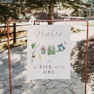 Angeln Willkommen Schild Vorlage | Bearbeitbares Fischer Geburtstagsschild | O-fish-ally One Bday Party Decor S464