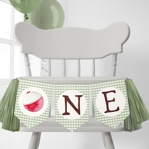 Fishing High Chair Banner Template | Editable ONE 1st Birthday Printable Pennant Banner | O-fishally 1 Fisherman First Bday Sign Decor S464